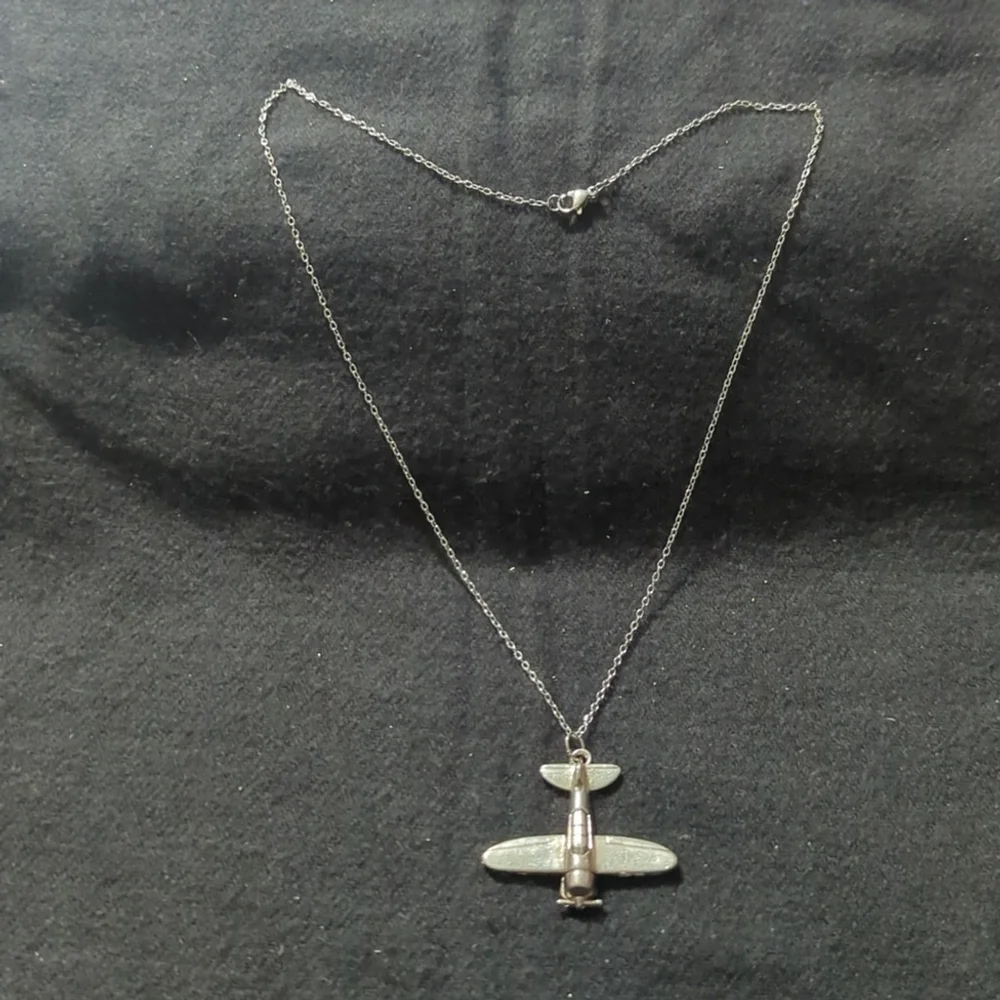 Silver Tone Airplane Pendant Statement Necklace